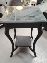Square Glass Top Carved Black Timber Side Table