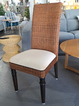 Dark Cane & Timber Dining Chair with Linen Seat - 2 Available