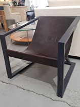Black Timber Frame Brown Leather Sling Armchair - 2 Available