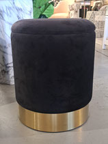 EX DISPLAY Round Black Velour & Gold Storage Stool
