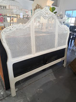 White Carved Timber & Cane Queen Bedhead
