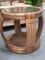 "Cayman" Round Glass Top Cane Side Table