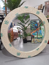 BRAND NEW Round Cream & Aqua Shell Inlay Frame Mirror