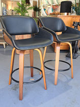 Pair Black & Timber Swivel Stools - 1 Pair Left
