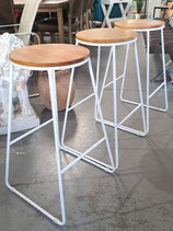 Set of 3 Round Timber Top White Metal Stools