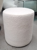 Round White Plush Ottoman