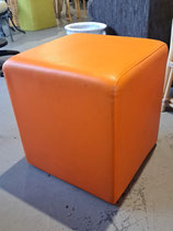 Orange Leather Look Cube Ottoman