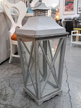 Large Grey Metal & Glass Lantern - 2 Available
