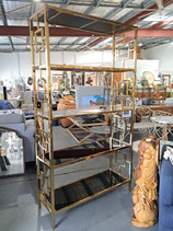 Tall Gold & Black Glass Shelving Unit