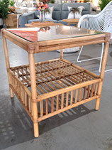 Square Glass Top Cane Side Table