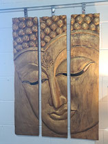 Gold Carved Wooden 3 Pce Buddha Wall Art