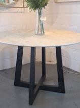 Round Marble Top Black Oak Base 4 Seater Dining Table
