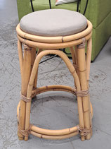 Vintage Cane Stool with Weatherproof Grey Seat Pad