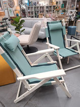 "Business & Pleasure" Pair Folding Adjustable White Timber & Mint Green Chairs