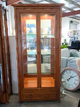 Plantation Bamboo Style Solid Timber & Glass Light Up Cabinet