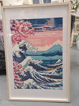 BRAND NEW Framed Blue & Pink Wave Print