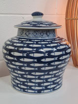 Blue & White Ceramic Fish Pattern Ginger Jar - 2 Available