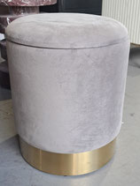 EX DISPLAY Round Grey Velour & Gold Storage Stool