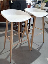 Pair White Resin & Timber Look Metal Stools
