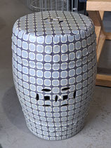 Round Blue & Grey Geo Pattern Ceramic Drum Stool