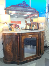 Antique Victorian Burr Walnut & Marble Credenza with Mirror