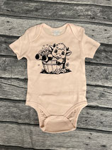 Body Kurzarm Gr. 74/80 zart rosa, Kuh im Topf