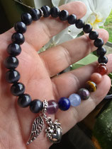 7 Chakrenarmband mit schwarzem Katzenauge