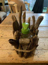 Flacon de savon liquide en bois flotté décoré de galet