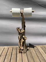 Distributeur papier toilette en bois flotté, décoré de corde et coquillages