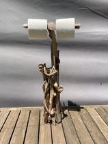Distributeur papier toilette en bois flotté, décoré de corde et coquillages