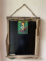 Ardoise murale en bois flotté et plaque émaillée