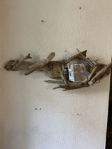 Miroir mural et porte manteaux en bois flotté