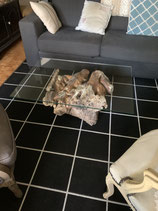Table basse en bois flotté et plateau en verre pour salon ou terrasse
