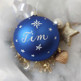 XL Weihnachtskugel mit Namen 10cm blau matt Sterne-all-over-Design