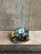 Glasvase auf einer Teakholz- Wurzel  Vase3