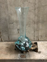 Glasvase auf einer Teakholz- Wurzel  Vase2