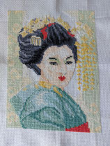 Schilderij Geisha geborduurd. Kant en klaar product