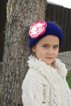 Candy Violet & Pink  Knit Headband, ear warmer with a crochet flower.