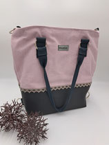 3 in 1 Tasche Mittel Leinen Rosa/Antrazit mit Spitzen