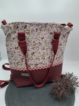 3 in 1 Tasche mittel Blumen Weinrot