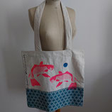 Großer Einkaufsbeutel mit Siebdruck (Koi Fische)