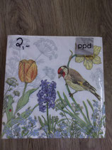 Servietten weiß mit Blumen und Vogel