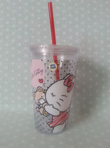 Strohhalm Becher, Trinkbecher mit Deckel & Trinkhalm, Travel Mug, Hello Kitty, kiss