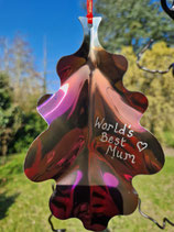 Mother's Day Gift, handmade gift for Mother's Day- Personalised Oak leaf with engraved World's Best Mum in colourful stainless steel