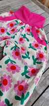 Musselinhose , Pumphose Blumen pink auf weiß