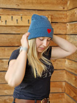 Mütze Beanie Strickmütze mit Herz mittelblau