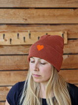 Mütze Beanie Strickmütze mit Herz haselnuß
