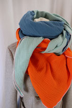 XXL Musselin Schal Dreieckstuch Damenschal mint orange blau