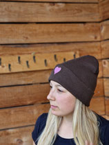 Mütze Beanie Strickmütze mit Herz Braun