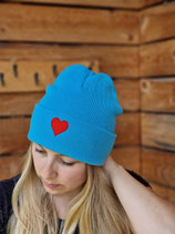Mütze Beanie Strickmütze mit Herz türkis